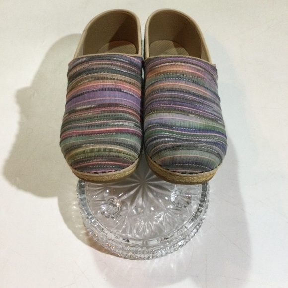 Dansko Womens Size 7.5 Multicolor Jute Pro Rainbow Strip Slip On Nurse Shoes - Picture 2 of 8
